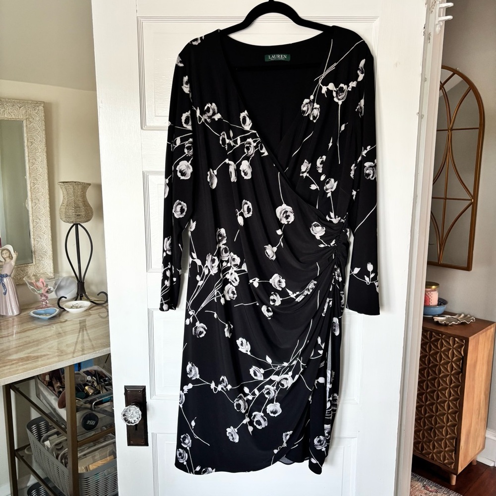 Lauren Ralph Lauren Black Faux Wrap Dress